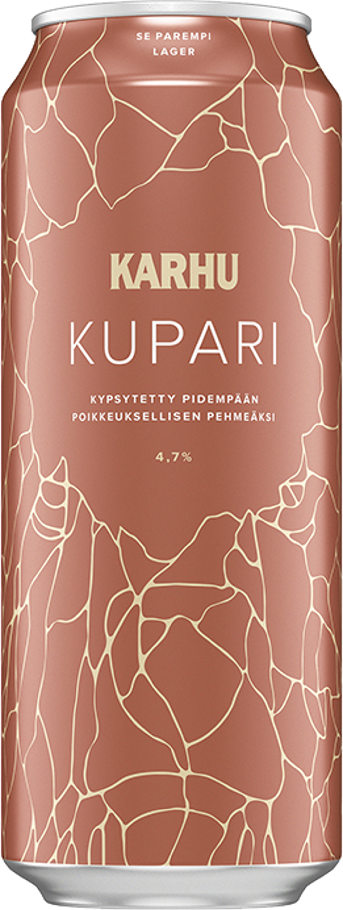 Karhu Kupari -olut on pakattu monen muun juoman tapaan alumiinitölkkiin.